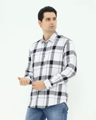 LARUSSO Kemeja Flannel Panjang - White Grey N001